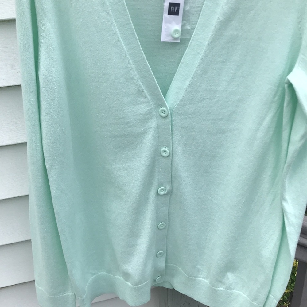 GAP NWT V Neck Cardigan Sweater 5 Button Green Cardigan Size L Cotton - Picture 3 of 7